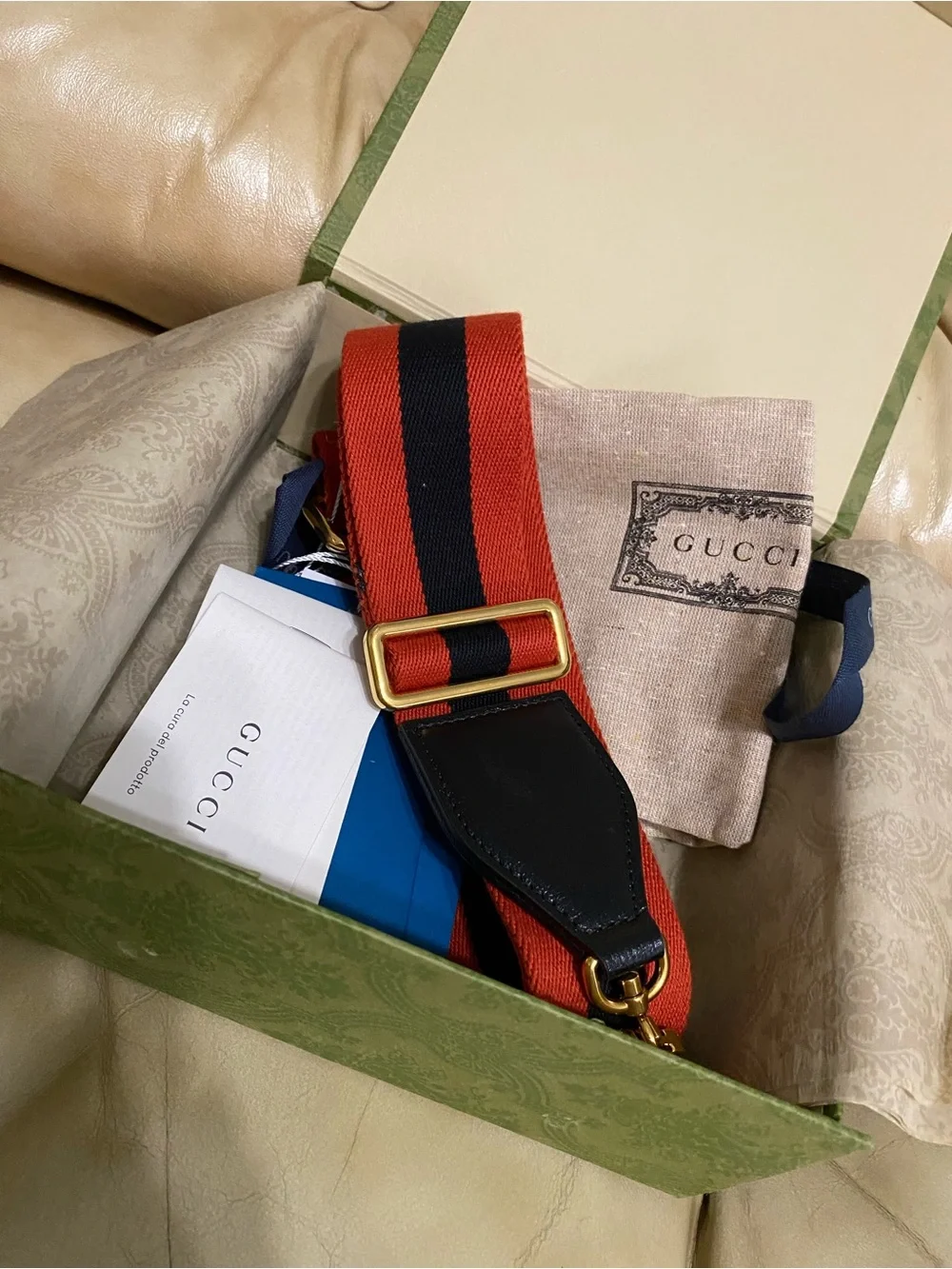 COA Gucci NEW Wide Web Replacement Bag Strap Navy/Red Wool Stripe Unisex